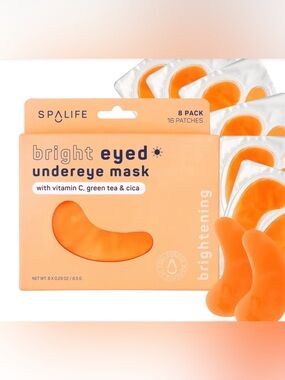 SpaLife Bright Eyed Brightening Undereye Mask 8ct Orange Scent, For Normal Skin